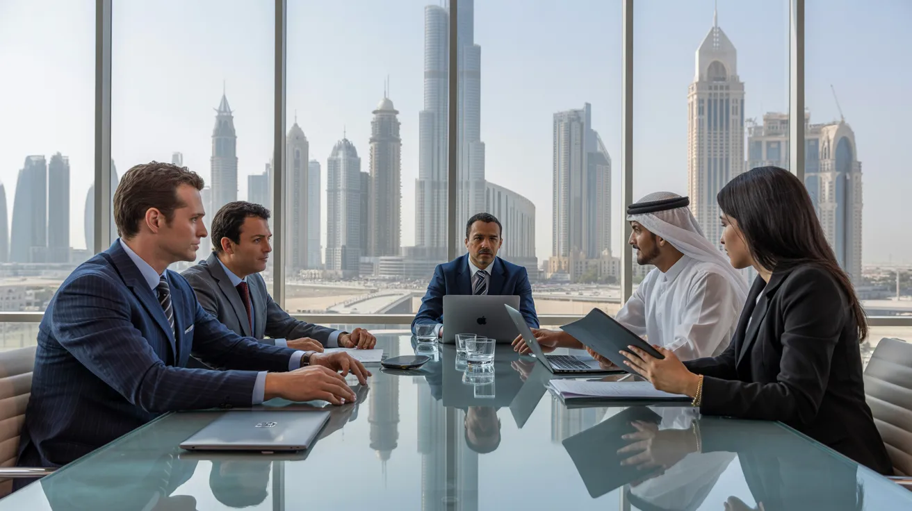 Business team reviewing translation documents