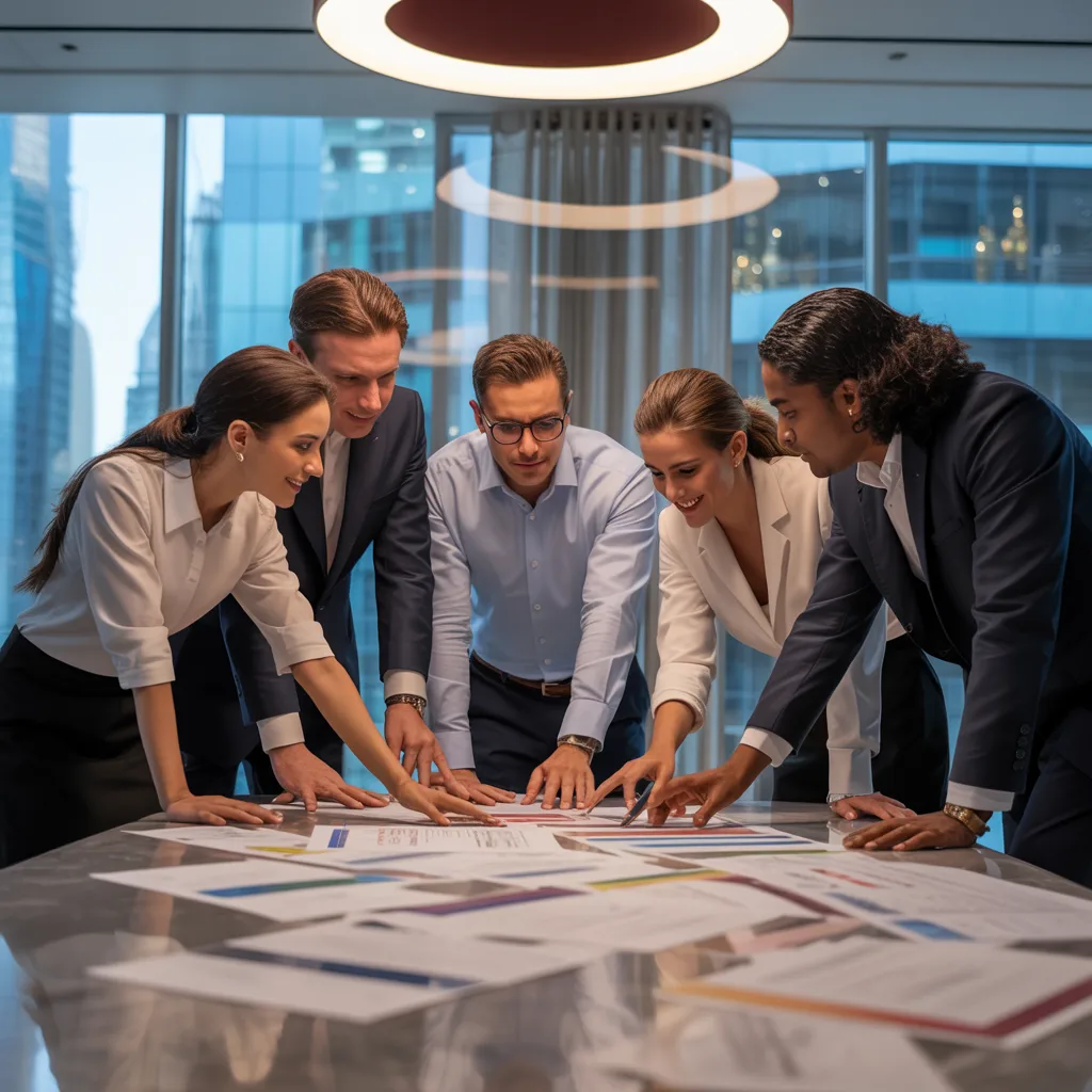 Professional reviewing French translation documents at HireMate Services in Qatar